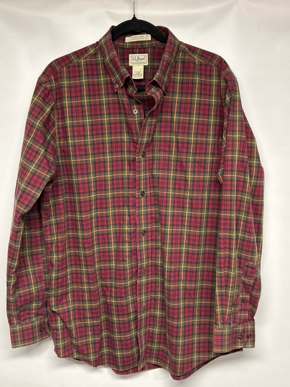 L.L. Bean Men's Red and Green Plaid Button-Down Shirt
